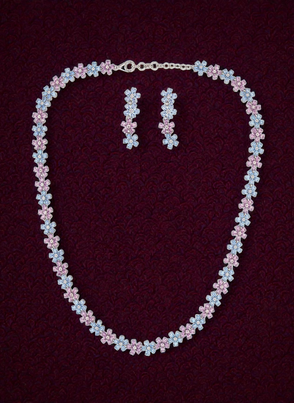 925 Starling Silver Italian Design Necklace Set with AD multi colourStones | Adjustable Size | Model – srj_amb_1570-3