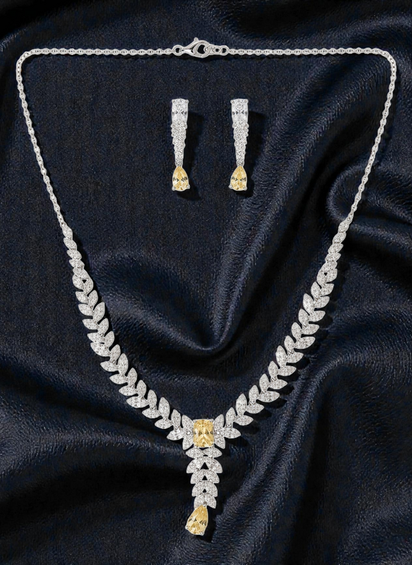925 SterlingSilver Italian Design Necklace Set with American Diamond Stones | Adjustable Size | Model – srj_amb_1570-1