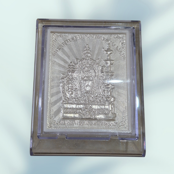 Dharmasthala Manjunatha Swamy 999 Silver Photo Acrylic Dome Stand