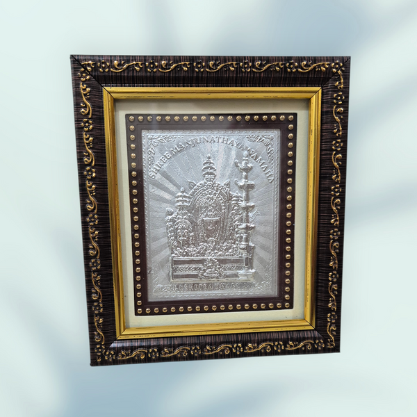 Dharmasthala Manjunatha Swamy 999 Silver Photo Wooden Table Stand