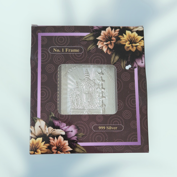 Dharmasthala Manjunatha Swamy 999 Silver Photo Wooden Table Stand