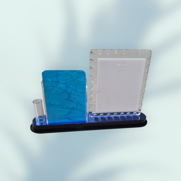 Dharmasthala Manjunatha Swamy 999 Silver Photo Diamond Cut Acrylic Stand