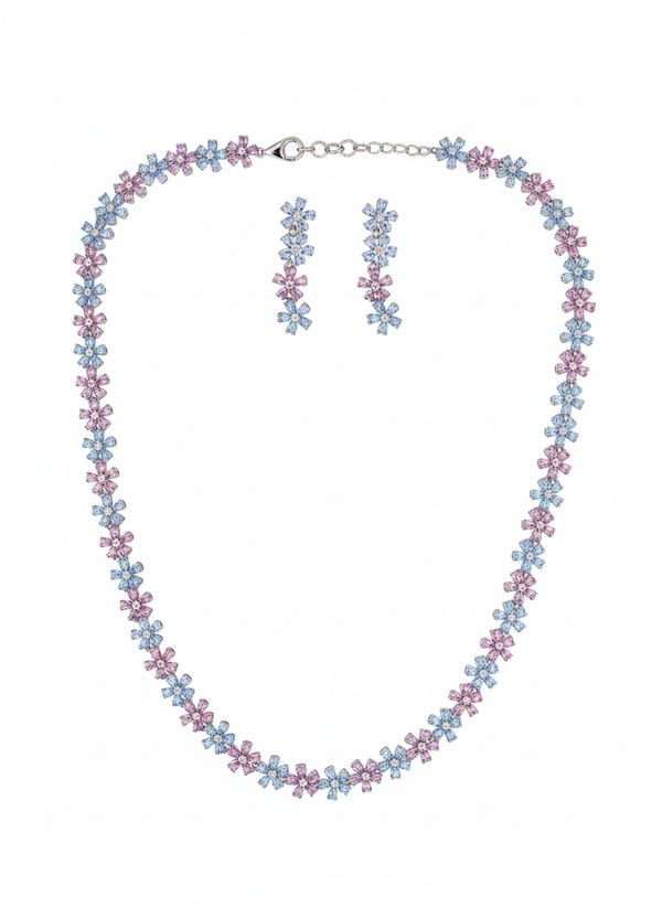 925 Starling Silver Italian Design Necklace Set with AD multi colourStones | Adjustable Size | Model – srj_amb_1570-3