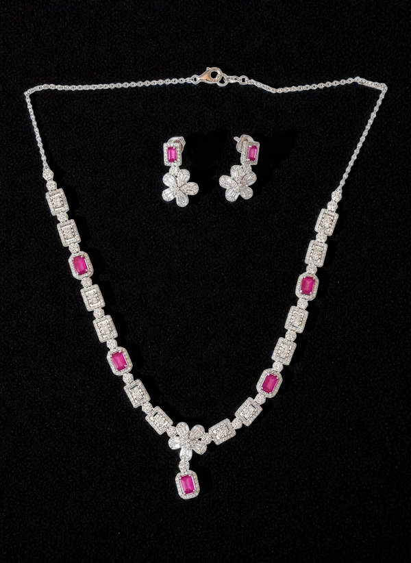 925 Pure Silver Italian Design Necklace Set with Zircons Stones | Adjustable Size | Model – srj_amb_1570-2