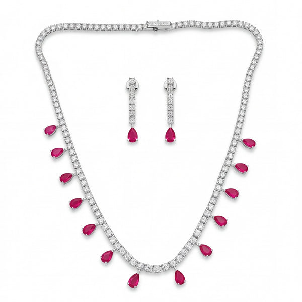 Ruby Teardrop 925 Silver Set