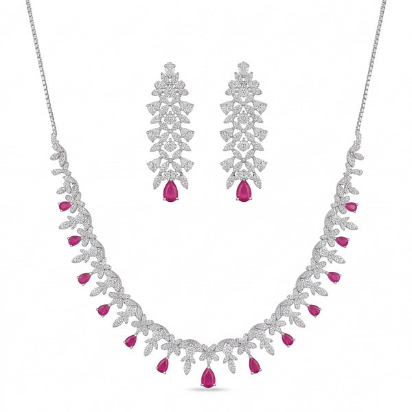 Magenta Drop Leaf Collar & Earrings