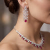 Magenta Drop Leaf Collar & Earrings
