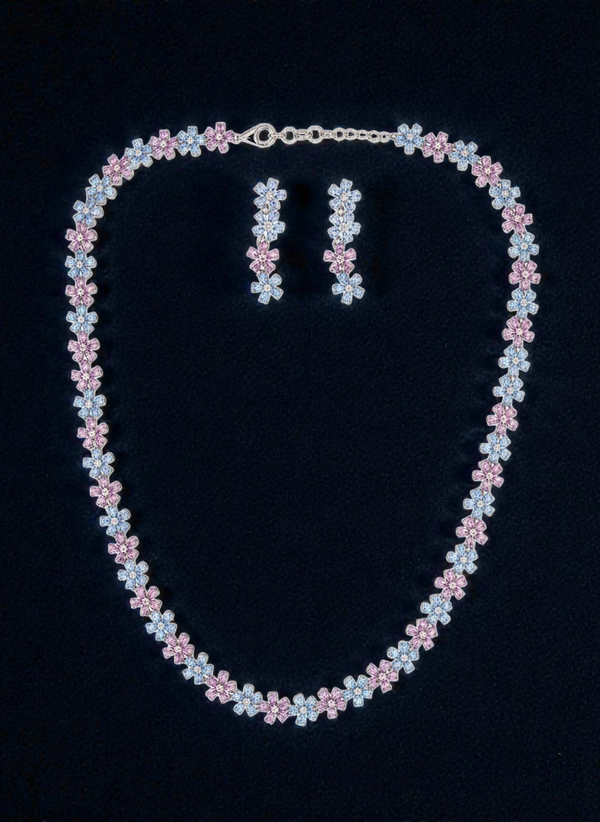 925 Starling Silver Italian Design Necklace Set with AD multi colourStones | Adjustable Size | Model – srj_amb_1570-3