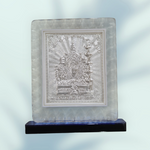 Shri Dharmasthala Manjunatha Swamy 999 Silver Photo Acrylic Stand – Diamond Cut Blue Shade