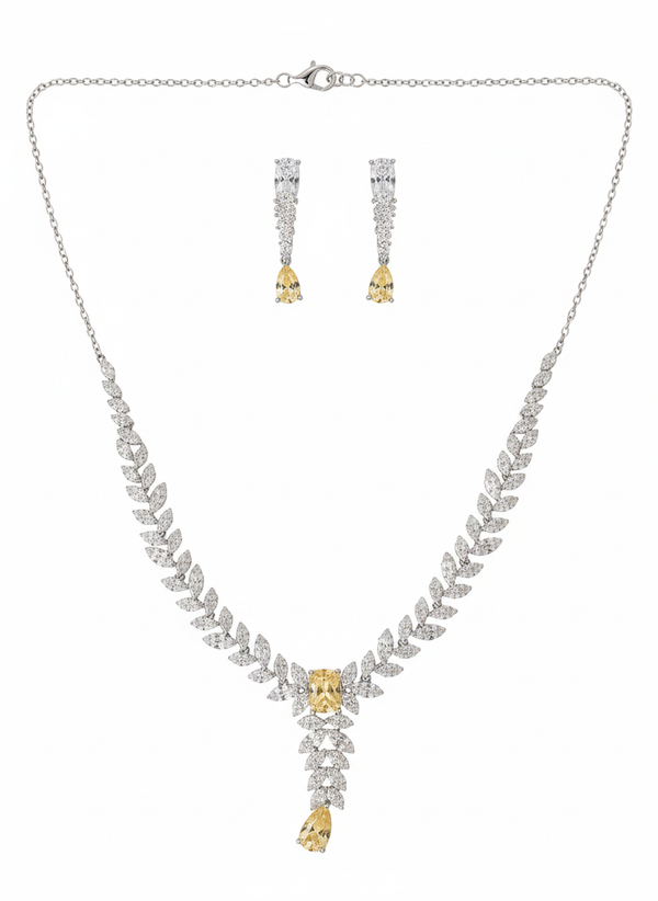 925 SterlingSilver Italian Design Necklace Set with American Diamond Stones | Adjustable Size | Model – srj_amb_1570-1